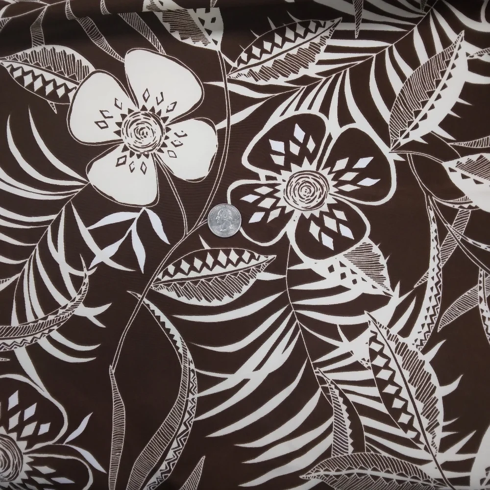 FABRIC Tropical Flora On Brown Synthetic Blend, Beautiful Hand, 2 Yd X 54 In